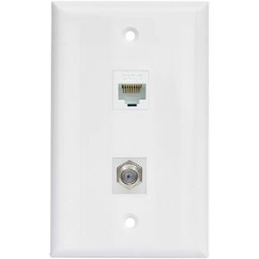 BUPLDET Single Gang Coax Ethernet Wall Plate - Coax Cat6 RJ45 Cover Plate Female to Female - 1 Cat6 + 1 Cable TV Coax F Type Wallplate(White)