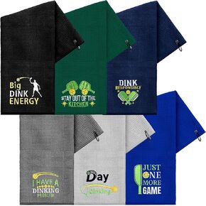 6 Pcs Funny Dinkball Towels Colorful Microfiber Cotton Athletic Towels with Clip Embroidered Dinkball Towel Gift for Women Girls Christmas Dinkball Lovers Gifts(Woman)