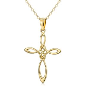 Gold Cross Necklace Women 14K Yellow Gold Butterfly Cross Pendant Necklace Fine Opal Gold Jewelry Christmas Gifts for Women Girls Mother Daughter Wife Jesuits