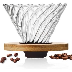 Pour Over Coffee Dripper, Glass Coffee Filter with Double Layer Mesh, Cone Shape, Reusable Pour Over Coffee Filter 1-2 Cup