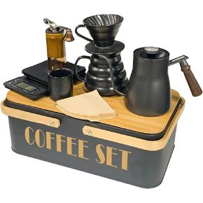 SOTECH Pour Over Coffee Maker Set Coffee Kettle Scale Ceramic Server Ceramic Dripping Cup Bean Grinder Filter Paper Ceramic Cup ALL in 1 Portable Metal Box for Traveling