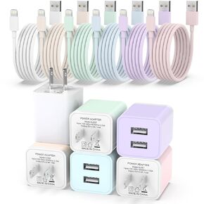 5Pack iPhone Charger [MFi Certified], iGENJUN Dual Port USB Wall Charger Block Adapter with 6FT Lightning Cable Fast Charging Data Sync Cords for iPhone 14 13 12 11 Pro Max XR XS Plus-Multicolor