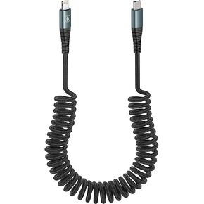 JUKEKUL Coiled Lightning Cable 3ft Nylon Braided, iPhone Charger Fast Charging for Car [Apple MFi Certified], Compatible with iPhone14/13/12/11 Pro Max/XS MAX/XR/XS/X/8/7/Plus/6S iPad/iPod-2Pack
