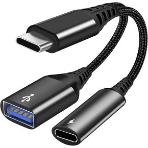 USB C to USB OTG Adapter, 2 in 1 USB C Splitter with PD 60W Charging Port and USB 3.0 Female Port Compatible wit iPhone 15 Pro, MacBook Pro,Chromebook, Galaxy and More Type-C Devices