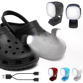 Croc Lights for Shoes 2pcs, Rechargeable Headlights Camping Headlamp Accessories Charms for Crocs Kids Boys Adults Men Women, Flashlights/Lighting for Hiking, Red