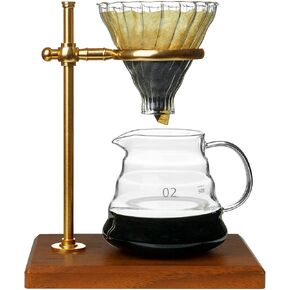 L'ÉPICÉA Pour Over Coffee Maker Set, Pour Over Coffee Maker with Stand, Adjustable Stainless Steel Stand, Wooden Base, Paper Filters, Cone Glass Carafe, Pour Over Coffee Dripper (Black)
