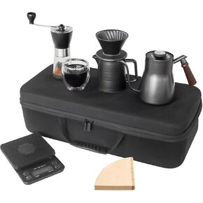 SOTECH Pour Over Coffee Maker Set All in 1 Coffee Kits- 304 Stainless Steel Kettle with Thermometer Coffee Grinder Coffee Dripper & Server of Portable Travel Bag For Outdoor Camping