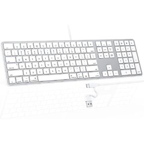 OMOTON Wired Keyboard for Mac, Dual Interface (USB and Type-C) for MacBook Pro/Air, iMac, iMac Pro, Mac Mini, Mac Pro Laptop, PC, Full-Size Keyboard with Numeric Keypad, Silver