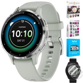 Garmin 010-02785-01 Venu 3S Health Fitness GPS Smartwatch Steel Bezel with Sage Gray Case 41mm | Official USA Partner Model | Bundle with Deco Screen Protector, Fitness & Wellness Suite