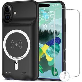 Battery Case for iPhone 16 Plus, [12000mAh] Enhanced Portable Protective Smart Qi Wireless Charger Case Battery Pack with CarPlay Wireless Charging Case Compatible for iPhone 16 Plus (6.7 inch)-Black