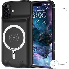 Battery Case for iPhone 16, [10000mAh] Enhanced Rechargeable Portable Protective Wireless Charger Case Battery Pack Support CarPlay Wireless Charging Case Compatible with iPhone 16 (6.1 inch)-Black