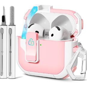 with Safety Lock for AirPods 4th Generation Case 2024, Unique Cute Kawaii Pink AirPod 4 Case with Cleaning Kit and Keychain, iPod 4 Case for Women Girls Kids - Pink