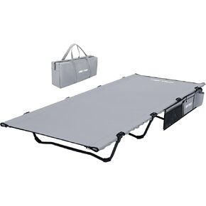 HEYTRIP Extra-Wide Camping Cot, Upgrade Sturdy Camping Bed, XXL Cots for Sleeping Support 500lb, Folding Cot with Side Pocket, Portable Cot with Carry Bag Ultralight Backpacking Cot for Travel (Grey)
