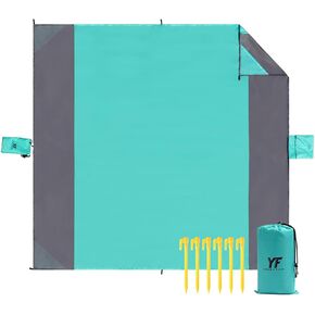 Yonge & Finch Large Beach Blanket Sandproof Heat-Resistent Beach Mat Machine Washable Camp Blanket Packable Pocket Blanket Waterproof Outdoor Blanket Fit 4-7 Persons 83 * 79inch Acid Blue