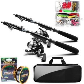 Telescopic Fishing Rod and Reel Combos, 2PCS 5.9FT Carbon Fiber Fishing Pole Kits with Spinning Reels, Collapsible Travel Fishing Rod Line Lures Set with Carrier Bag for Freshwater Saltwater Fishing