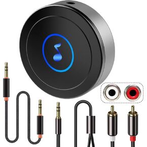 Bluetooth 5.0 Receiver, Wireless Audio Adapter for Home Stereo, Speaker, Receiver Pairing with Phone, TV, PC, for AUX 3.5mm / RCA Input, Low Latency and HD Audio, 2 Devices Connection