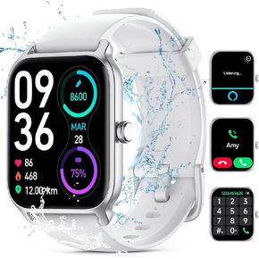 ساعات ذكية للرجال/النساء، ساعة أليكسا لتتبع اللياقة البدنية مدمجة مقاس 1.8 بوصة مع مكالمات بلوتوث، مقاومة للماء IP68، معدل ضربات القلب/النوم/SpO2/مراقب الضغط، 110 أوضاع رياضية متوافقة مع هواتف Android وiOS in Kuwait