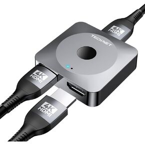 TECKNET HDMI Switch 4k@60hz Splitter, Aluminum Bidirectional HDMI Switcher 2 in 1 Out, Manual HDMI Hub Supports HD Compatible with Xbox PS5/4/3 Blu-Ray Player Fire Stick Roku(Cable is not Included)
