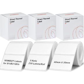 NIIMBOT Labels for B1/B21/B3S Label Maker, (3 Rolls, 1.57'' x 1.18'' /40x30mm) Thermal Sticker Label, Waterproof, Oil-Proof and Tear-Proof Labels, Self-Adhesive Thermal Labels (White)