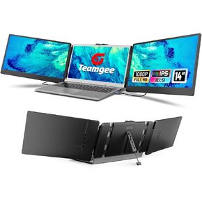 Teamgee Laptop Screen Extender, 14" Full HD Portable Monitor for Laptop with Dual Speakers & Flexible Kickstand, Plug-Play Laptop Monitor Extender Fits 13"-17" Laptops of Wins/Mac/Dex/Android