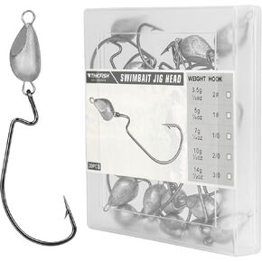 THKFISH Fish Eye Swimbait Jig Heads, 20PCS Weighted Swimbait Jig Heads,Weighted Hooks for Texas Rig or Ned Rig Fishing,Weedless Swing Jig Heads for Bass Fishing