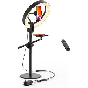 12" Ring Light with Stand and Phone Holder,Overhead Phone Stand,2 Phone Holders,2700-6500K,3 Color Modes,10 Brightness Levels,Remote Control,Adjustable,Live Stream,Tiktok/YouTube