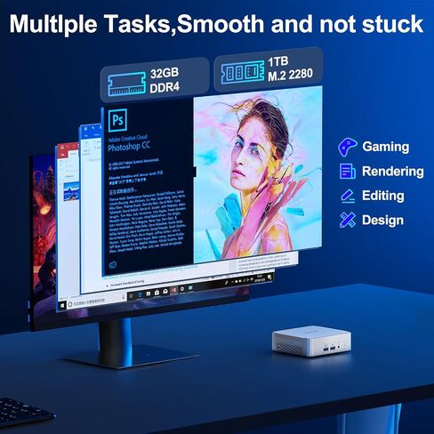 GEEKOM XT12 Pro Mini PC, 12th Gen Intel i7-12650H Mini Computers(10C/16T) 32GB DDR4/1TB PCIe 4 SSD Mini Desktop Computers with IceFlow 1.0 Cooling System, 8K/Quad Display/USB4.0/WiFi 6E/BT5.2/2.5G LAN in Saudi Arabia