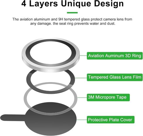 Camera Lens Protector For iPhone 14/14 Plus,Aviation Aluminum 3D Ring,9H Tempered Glass,360 degree Protection,HD Clarity,4 Layers Unique Design,Full Coverage(Silver) in Saudi Arabia