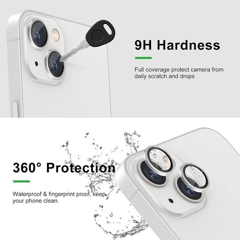Camera Lens Protector For iPhone 14/14 Plus,Aviation Aluminum 3D Ring,9H Tempered Glass,360 degree Protection,HD Clarity,4 Layers Unique Design,Full Coverage(Silver) in Saudi Arabia