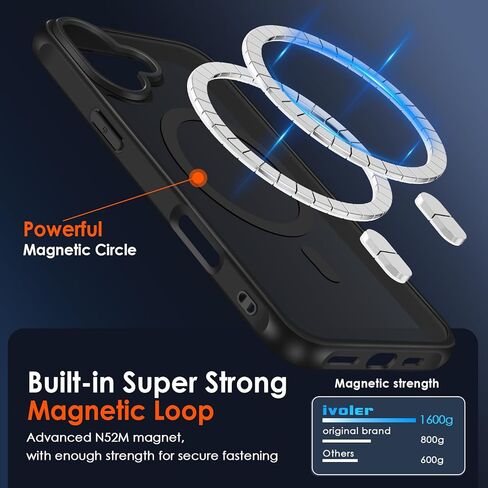 حافظة مغناطيسية ivoler لهاتف iPhone 16 Pro Max مقاس 6.9 بوصة [متوافقة مع Magsafe] [حماية من الدرجة العسكرية بطول 15 قدمًا] حافظة شاحن مغناطيسي لهاتف 16ProMax، غطاء هاتف خلفي شفاف بلوري - أسود غير لامع in Kuwait