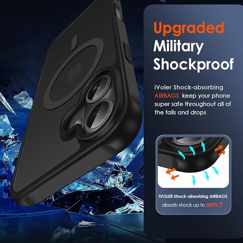 حافظة مغناطيسية ivoler لهاتف iPhone 16 Pro Max مقاس 6.9 بوصة [متوافقة مع Magsafe] [حماية من الدرجة العسكرية بطول 15 قدمًا] حافظة شاحن مغناطيسي لهاتف 16ProMax، غطاء هاتف خلفي شفاف بلوري - أسود غير لامع in Kuwait