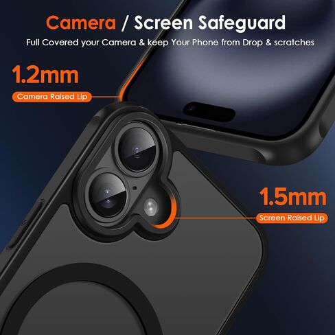 حافظة مغناطيسية ivoler لهاتف iPhone 16 Pro Max مقاس 6.9 بوصة [متوافقة مع Magsafe] [حماية من الدرجة العسكرية بطول 15 قدمًا] حافظة شاحن مغناطيسي لهاتف 16ProMax، غطاء هاتف خلفي شفاف بلوري - أسود غير لامع in Kuwait