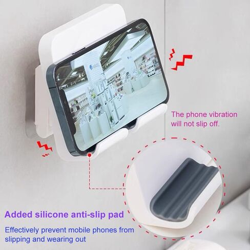 Upgraded Shower Phone Holder Tablet Wall Mount Phone Holder Removable,Self-Adhesive Mobile Cell Phone Tablet Holder for Bed Bathroom Kitchen, Compatible with iPhone Samsung Galaxy Tablet Switch in Kuwait