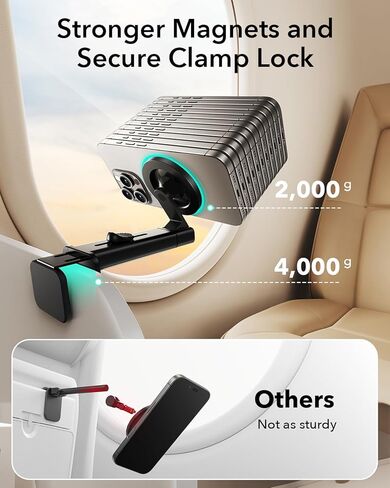 ESR لحامل هاتف الطائرة MagSafe، أساسيات السفر بالطائرة، حامل هاتف السفر المحمول، حامل هاتف الطائرة المغناطيسي مع حلقة معدنية لهاتف iPhone 16 Pro Max 15 14 13 12، Samsung، Android in Kuwait