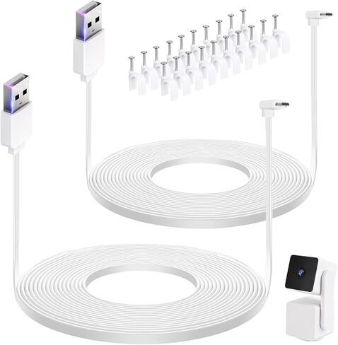 UYODM 2Pack 20FT/6M Micro USB Extension Cable Compatible with WYZE Cam Pan V3, L-Shape 90 Degree Extension Charging Cable Power Your WYZE Cam Pan V3 Continuously - White in Saudi Arabia