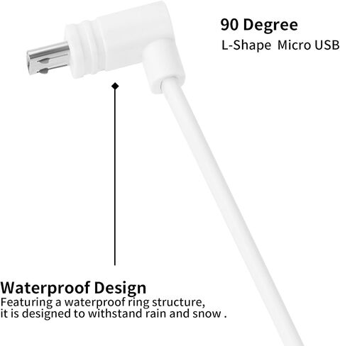 UYODM 2Pack 20FT/6M Micro USB Extension Cable Compatible with WYZE Cam Pan V3, L-Shape 90 Degree Extension Charging Cable Power Your WYZE Cam Pan V3 Continuously - White in Saudi Arabia