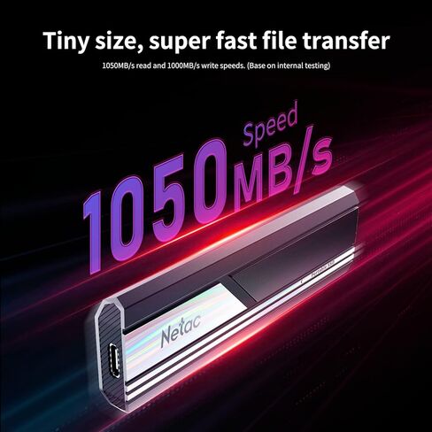 Netac 500GB Portable SSD Up to 1050MB/s Read 1000MB/s Write Speed Type-C USB 3.2 Gen 2, External Solid State Drive PCIe Gen3x4 NVMe1.3 Business Travel Essential Dust-Resistant, ZX10 in Kuwait