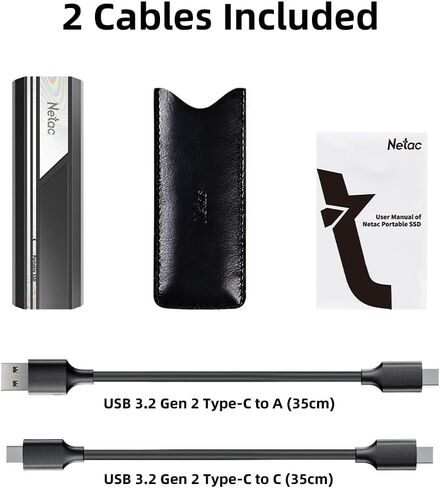 Netac 500GB Portable SSD Up to 1050MB/s Read 1000MB/s Write Speed Type-C USB 3.2 Gen 2, External Solid State Drive PCIe Gen3x4 NVMe1.3 Business Travel Essential Dust-Resistant, ZX10 in Kuwait