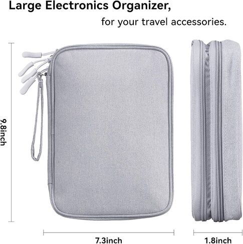Electronics Organizer Travel Case, Travel Tech Bag for 7.9 inch Tablet, Cable, Charger & Cords, Portable Hard Drive & Power Bank (Large, Dark Grey) in Saudi Arabia