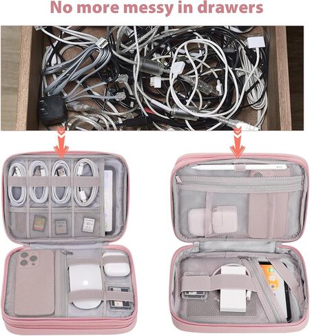 حقيبة سفر لتنظيم الأجهزة الإلكترونية، حقيبة تكنولوجيا للسفر للكمبيوتر اللوحي مقاس 7.9 بوصة، والكابل، والشاحن والأسلاك، والقرص الصلب المحمول وبنك الطاقة (كبير، رمادي داكن) in Kuwait
