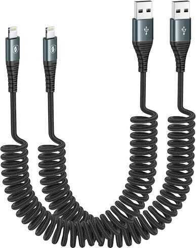 JUKEKUL Coiled Lightning Cable 3ft Nylon Braided, iPhone Charger Fast Charging for Car [Apple MFi Certified], Compatible with iPhone14/13/12/11 Pro Max/XS MAX/XR/XS/X/8/7/Plus/6S iPad/iPod-2Pack in Saudi Arabia