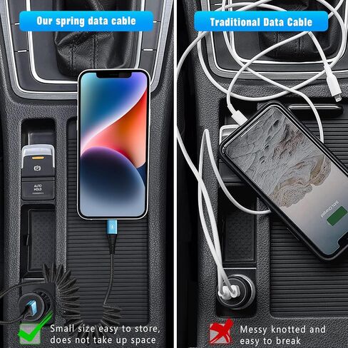 JUKEKUL Coiled Lightning Cable 3ft Nylon Braided, iPhone Charger Fast Charging for Car [Apple MFi Certified], Compatible with iPhone14/13/12/11 Pro Max/XS MAX/XR/XS/X/8/7/Plus/6S iPad/iPod-2Pack in Saudi Arabia