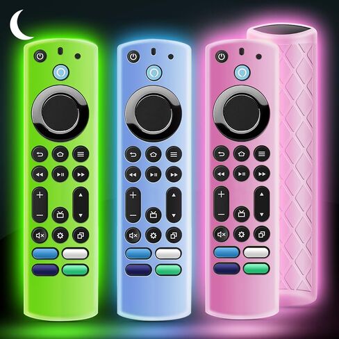 حافظة OneBom (3 قطع) من السيليكون تتوهج في الظلام لسلسلة Firetv 4K Max (2nd)/Insignia/Pioneer/Omni (QLED) مع حبل قصير، خفيفة الوزن مضادة للانزلاق ومضادة للصدمات (أزرق متوهج وأخضر متوهج وأرجواني متوهج) in Kuwait