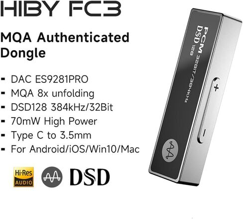 HiBy FC3 MQA دونغل USB DAC زر حجم كابل قابل للاستبدال يدعم DSD PCM التوصيل والتشغيل لأجهزة iPhone/MAC/Android/Windows in Kuwait