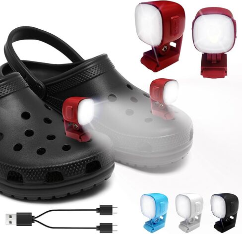 Croc Lights for Shoes 2pcs, Rechargeable Headlights Camping Headlamp Accessories Charms for Crocs Kids Boys Adults Men Women, Flashlights/Lighting for Hiking, Red in Saudi Arabia