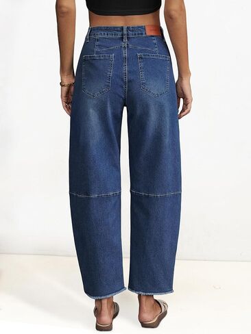 Genleck Barrel Jeans Women Wide Leg Vintage Baggy Ripped JeansY2k Boyfriend Denim Pants in Kuwait