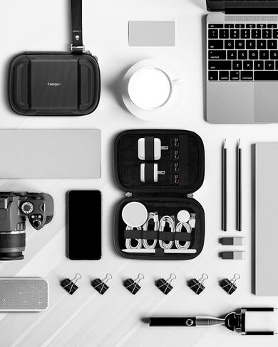 Spigen Life Rugged Armor Pro Hard Shell حقيبة تنظيم الكابلات المحمولة حقيبة حمل محمولة للملحقات الإلكترونية ومحولات الطاقة وحقيبة السفر لتخزين الحبال والشواحن وUSB وبطاقة SD - أسود in Saudi Arabia