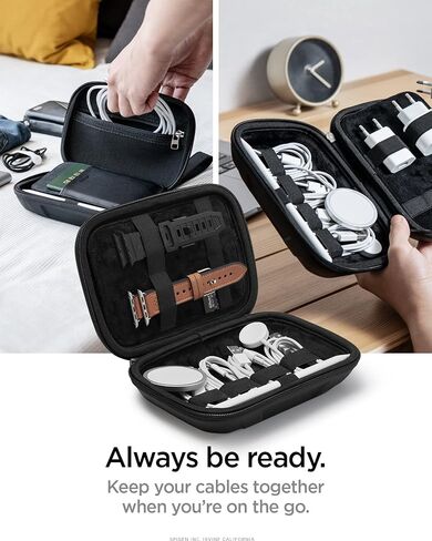 Spigen Life Rugged Armor Pro Hard Shell حقيبة تنظيم الكابلات المحمولة حقيبة حمل محمولة للملحقات الإلكترونية ومحولات الطاقة وحقيبة السفر لتخزين الحبال والشواحن وUSB وبطاقة SD - أسود in Saudi Arabia