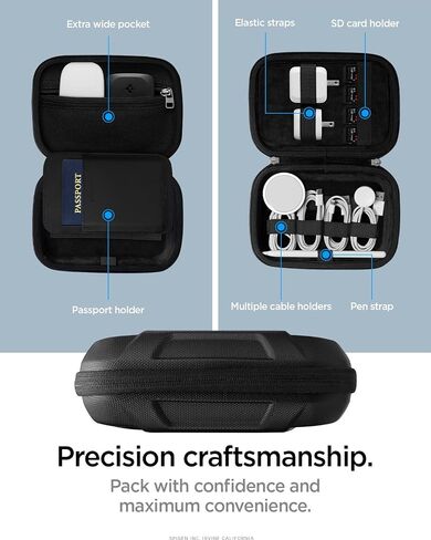 Spigen Life Rugged Armor Pro Hard Shell حقيبة تنظيم الكابلات المحمولة حقيبة حمل محمولة للملحقات الإلكترونية ومحولات الطاقة وحقيبة السفر لتخزين الحبال والشواحن وUSB وبطاقة SD - أسود in Saudi Arabia