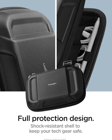 Spigen Life Rugged Armor Pro Hard Shell حقيبة تنظيم الكابلات المحمولة حقيبة حمل محمولة للملحقات الإلكترونية ومحولات الطاقة وحقيبة السفر لتخزين الحبال والشواحن وUSB وبطاقة SD - أسود in Saudi Arabia